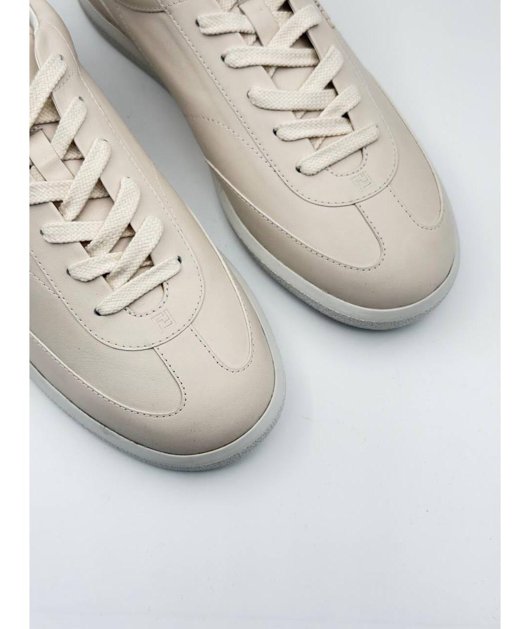 FENDI Бежевые кожаные низкие кроссовки / кеды, фото 8