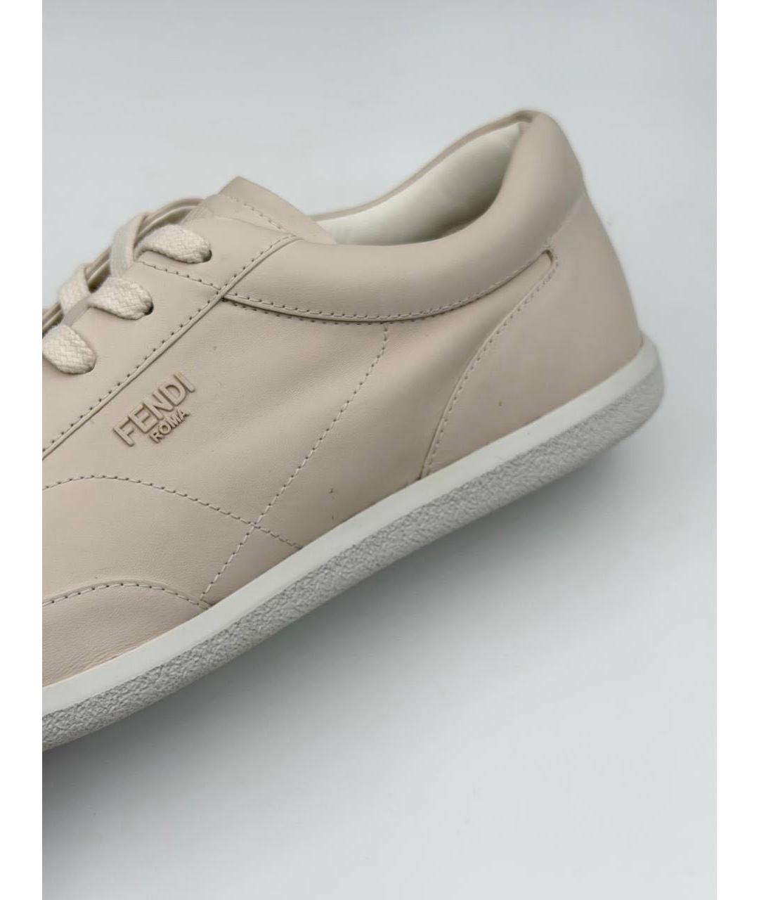 FENDI Бежевые кожаные низкие кроссовки / кеды, фото 7