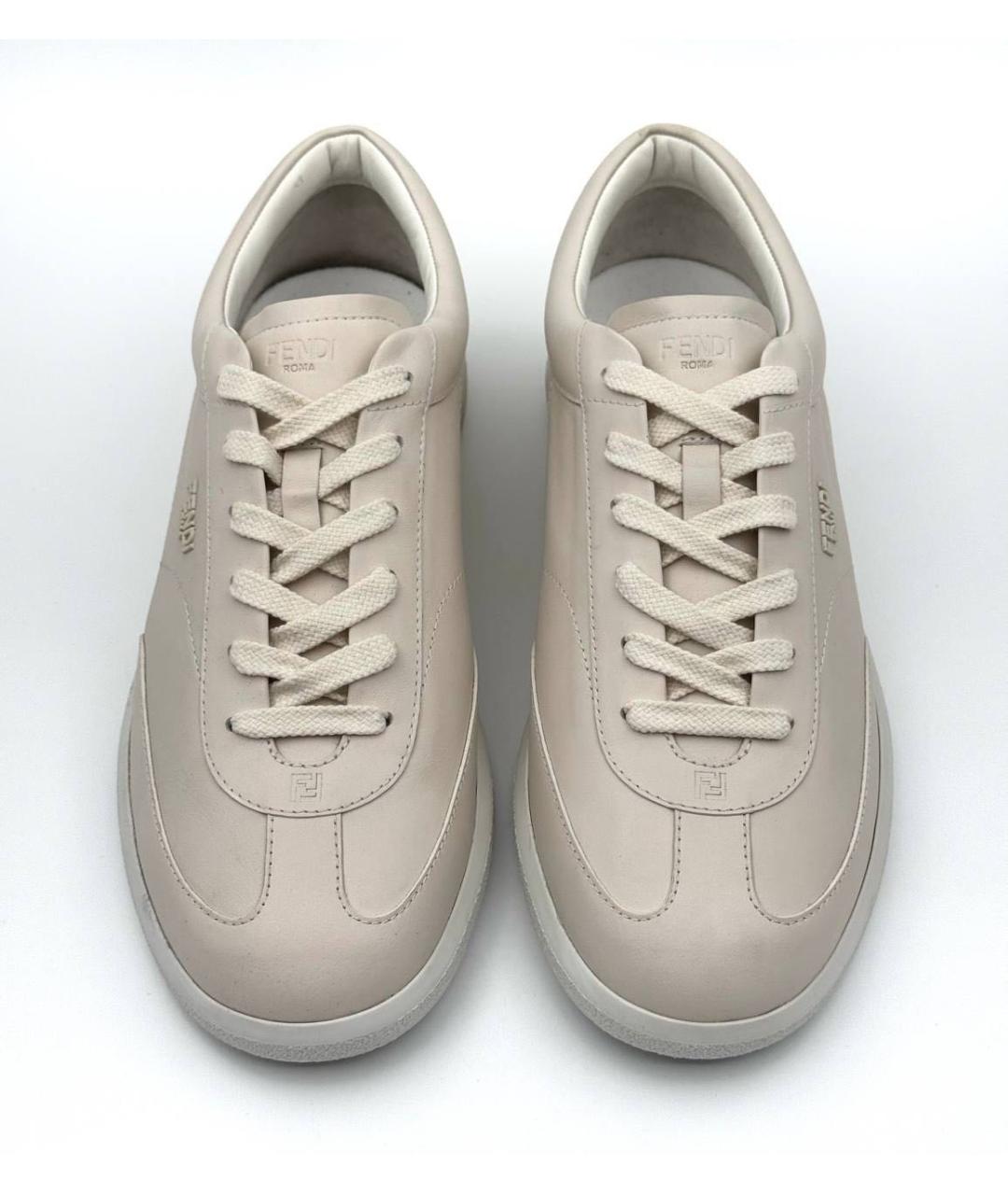 FENDI Бежевые кожаные низкие кроссовки / кеды, фото 3