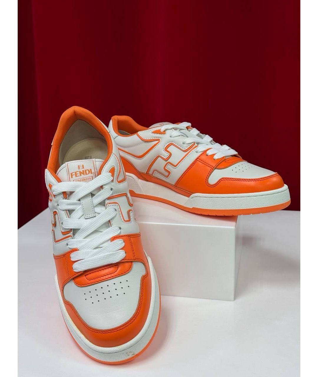 FENDI Оранжевое кожаные низкие кроссовки / кеды, фото 5
