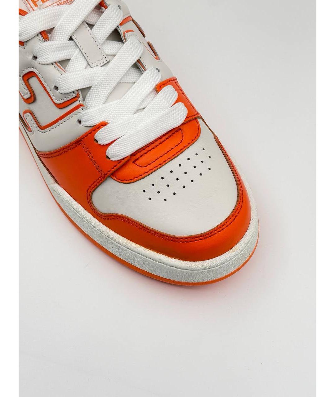 FENDI Оранжевое кожаные низкие кроссовки / кеды, фото 6