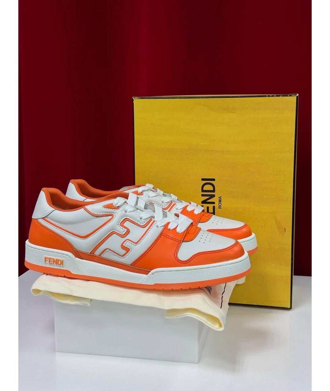 FENDI Оранжевое кожаные низкие кроссовки / кеды, фото 4