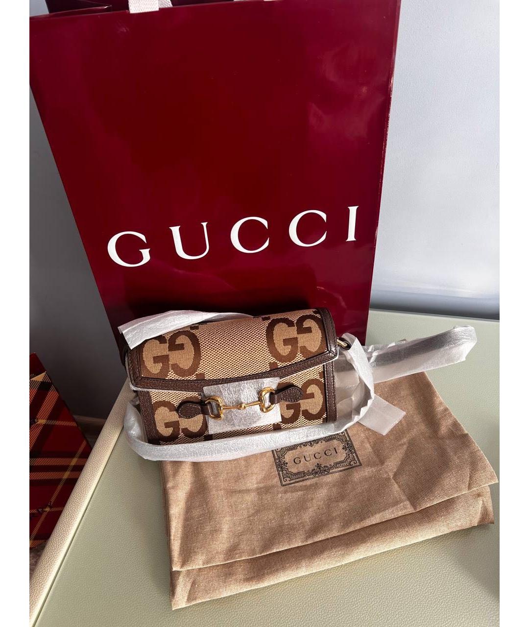 GUCCI Коричневая жаккардовая сумка через плечо, фото 4