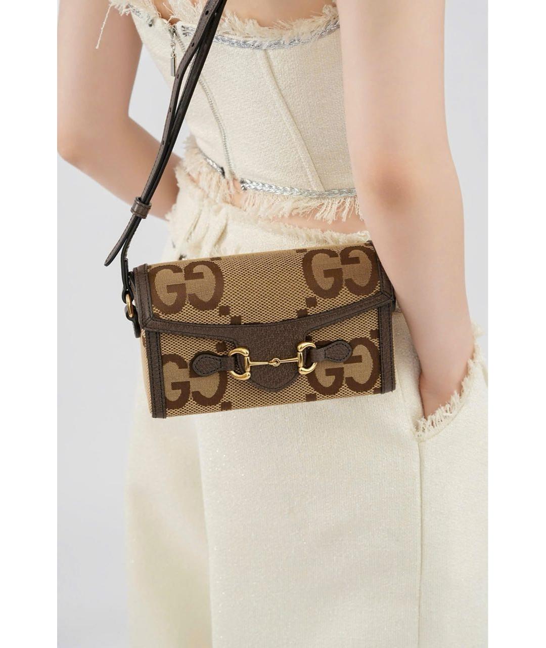 GUCCI Коричневая жаккардовая сумка через плечо, фото 3