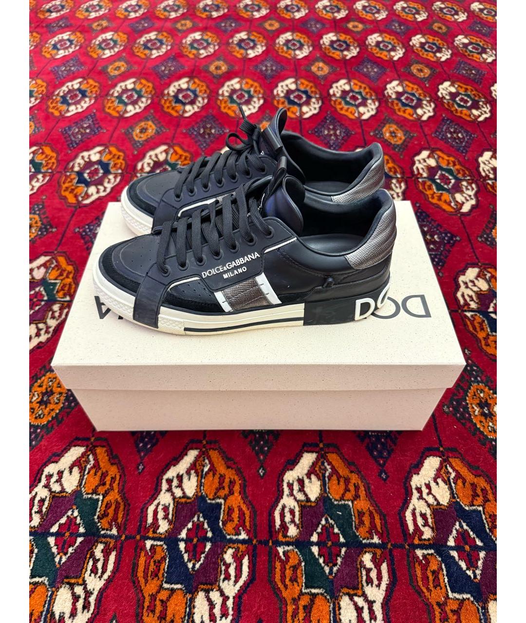 DOLCE&GABBANA Черные кожаные низкие кроссовки / кеды, фото 2