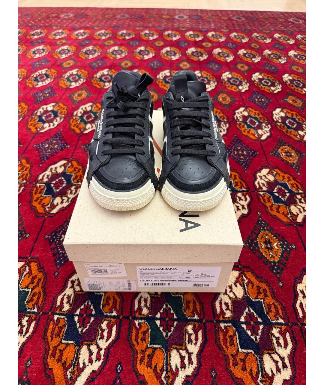 DOLCE&GABBANA Черные кожаные низкие кроссовки / кеды, фото 5