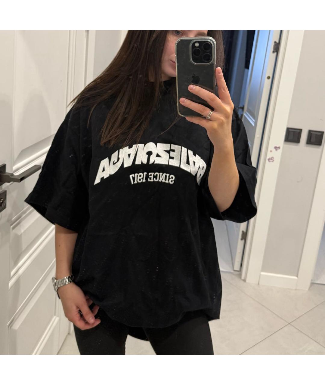 BALENCIAGA Черная хлопковая футболка, фото 5