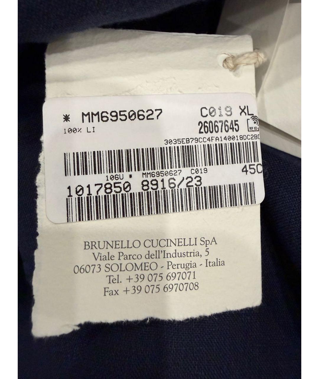 BRUNELLO CUCINELLI Темно-синяя льняная кэжуал рубашка, фото 3