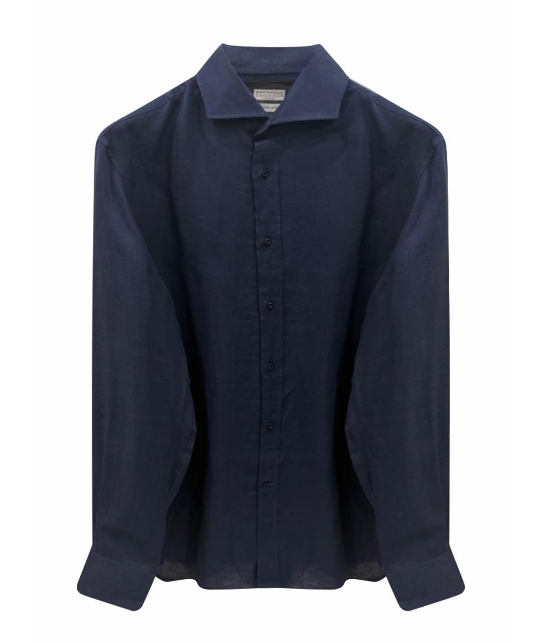 BRUNELLO CUCINELLI Темно-синяя льняная кэжуал рубашка, фото 1