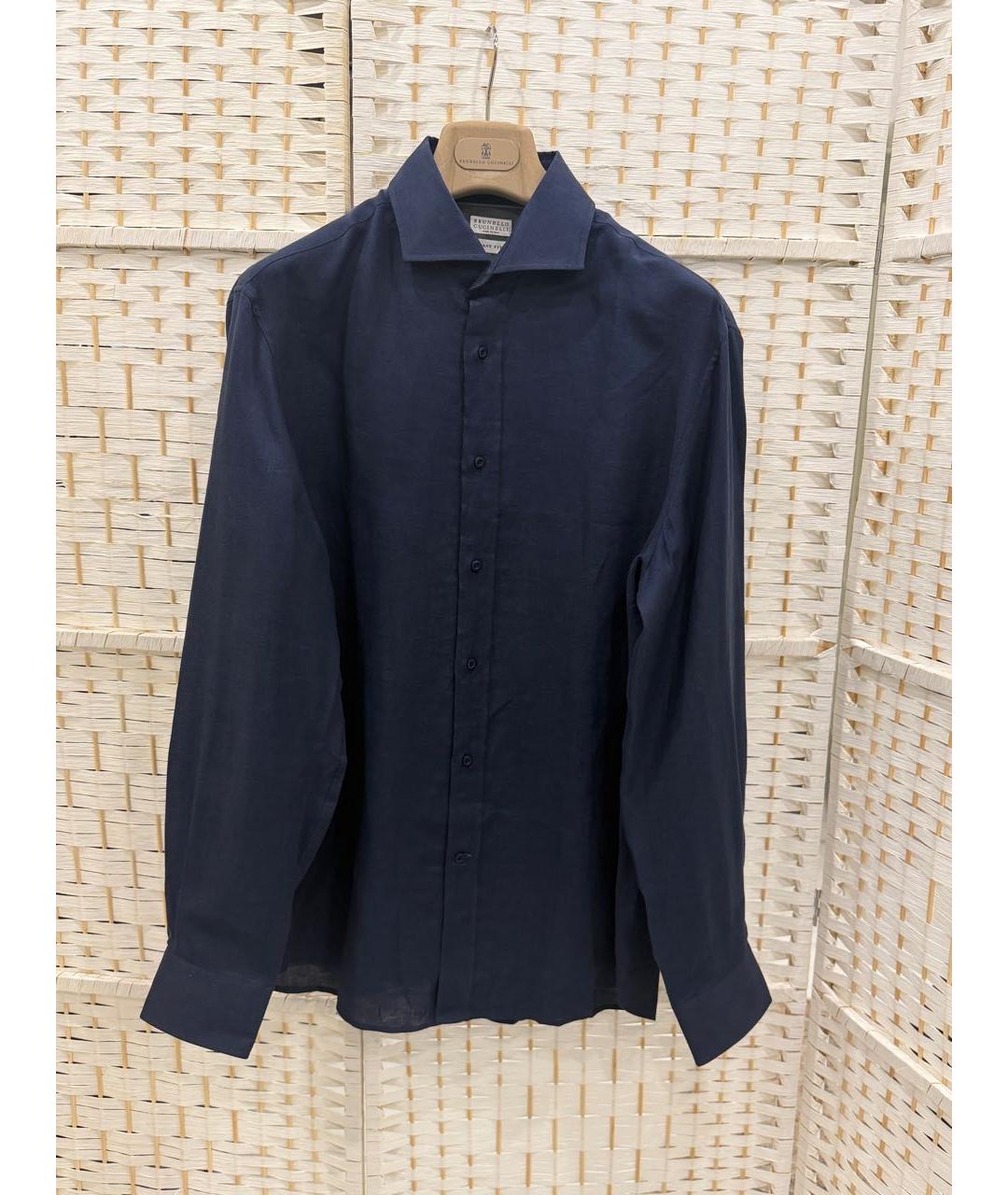 BRUNELLO CUCINELLI Темно-синяя льняная кэжуал рубашка, фото 4