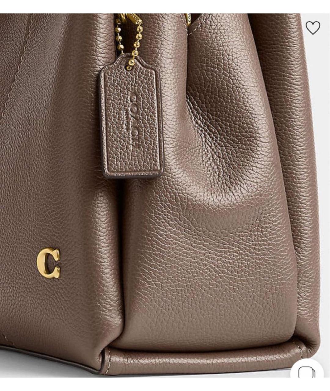 COACH Бежевая кожаная сумка с короткими ручками, фото 2