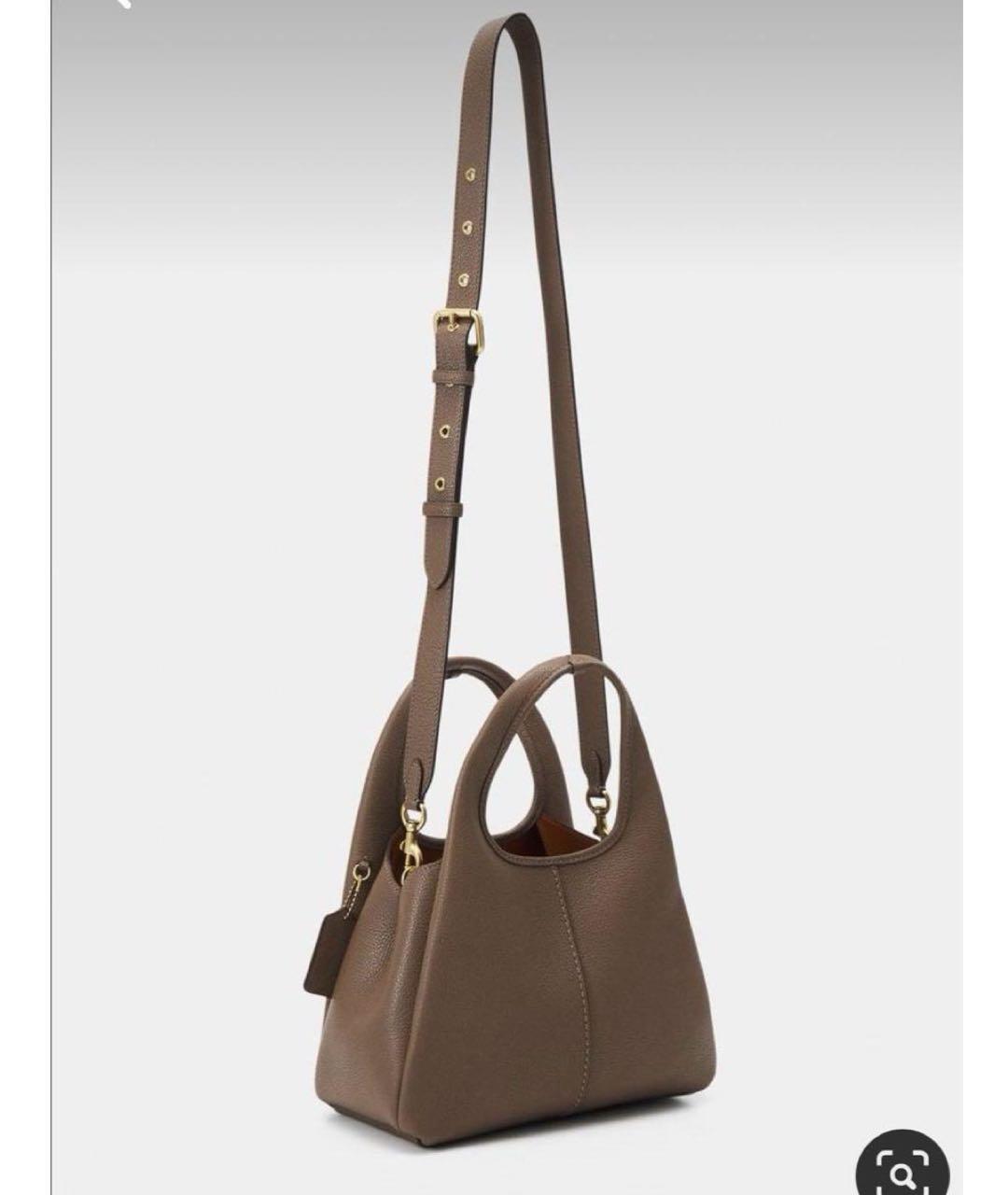 COACH Бежевая кожаная сумка с короткими ручками, фото 7