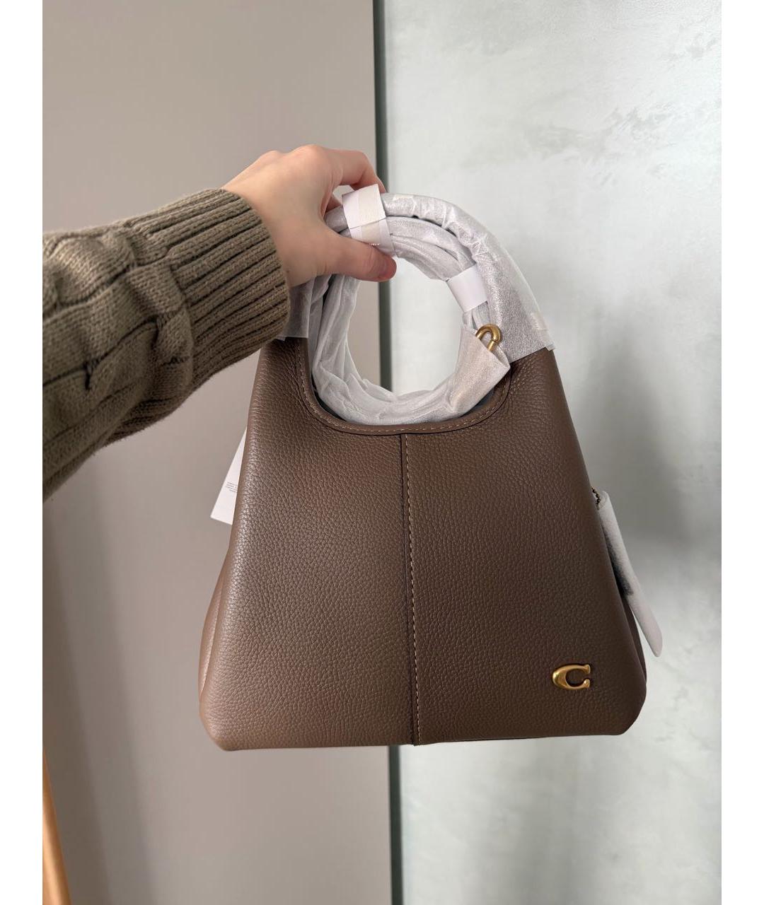 COACH Бежевая кожаная сумка с короткими ручками, фото 5