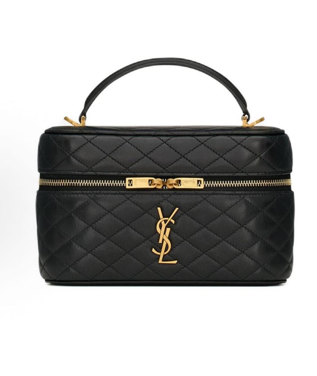 SAINT LAURENT Черная кожаная сумка с короткими ручками, фото 9