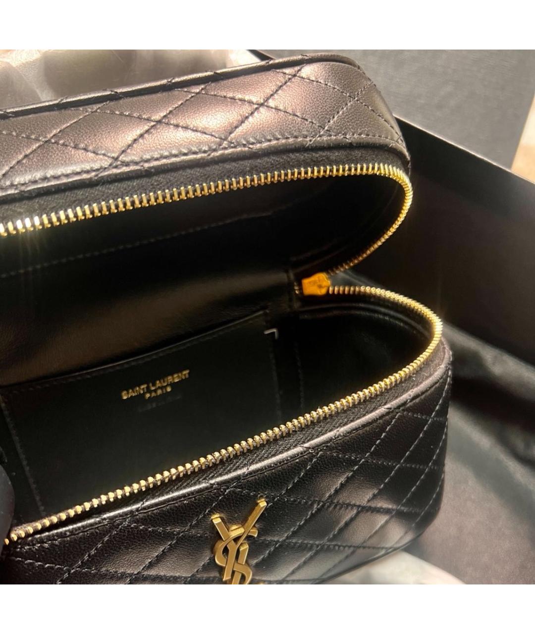 SAINT LAURENT Черная кожаная сумка с короткими ручками, фото 7