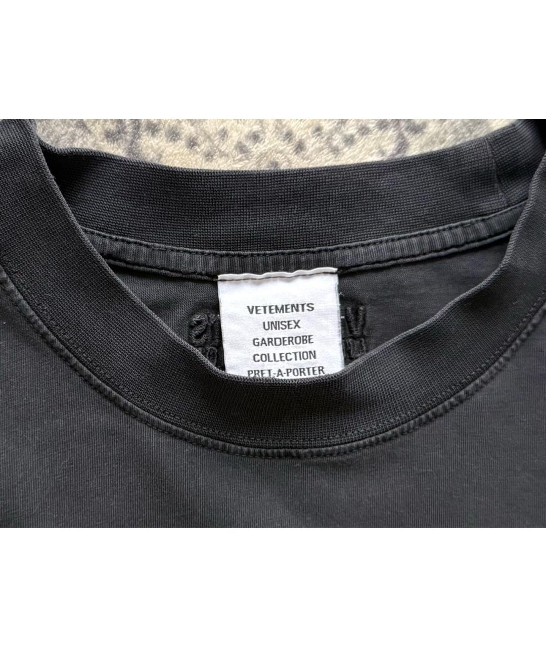 VETEMENTS Черная хлопковая футболка, фото 3