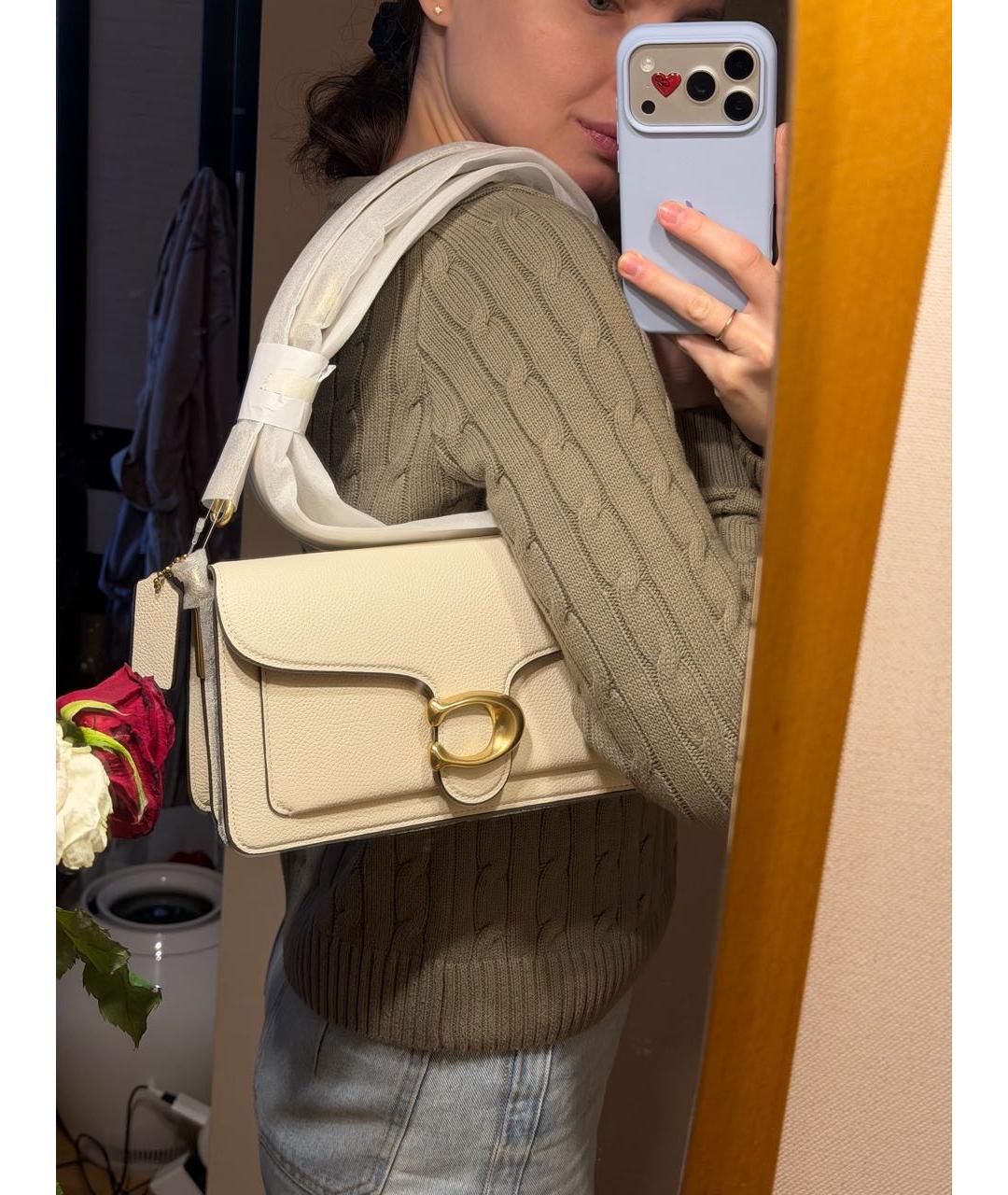 COACH Белая кожаная сумка с короткими ручками, фото 8