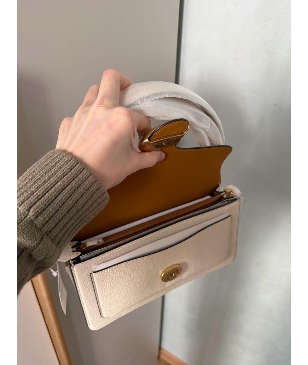 COACH Белая кожаная сумка с короткими ручками, фото 7