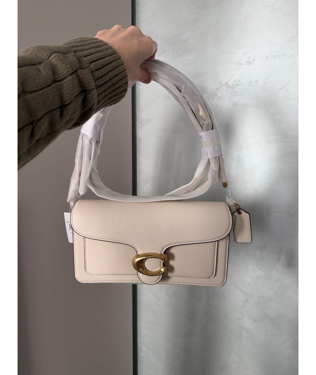 COACH Белая кожаная сумка с короткими ручками, фото 4