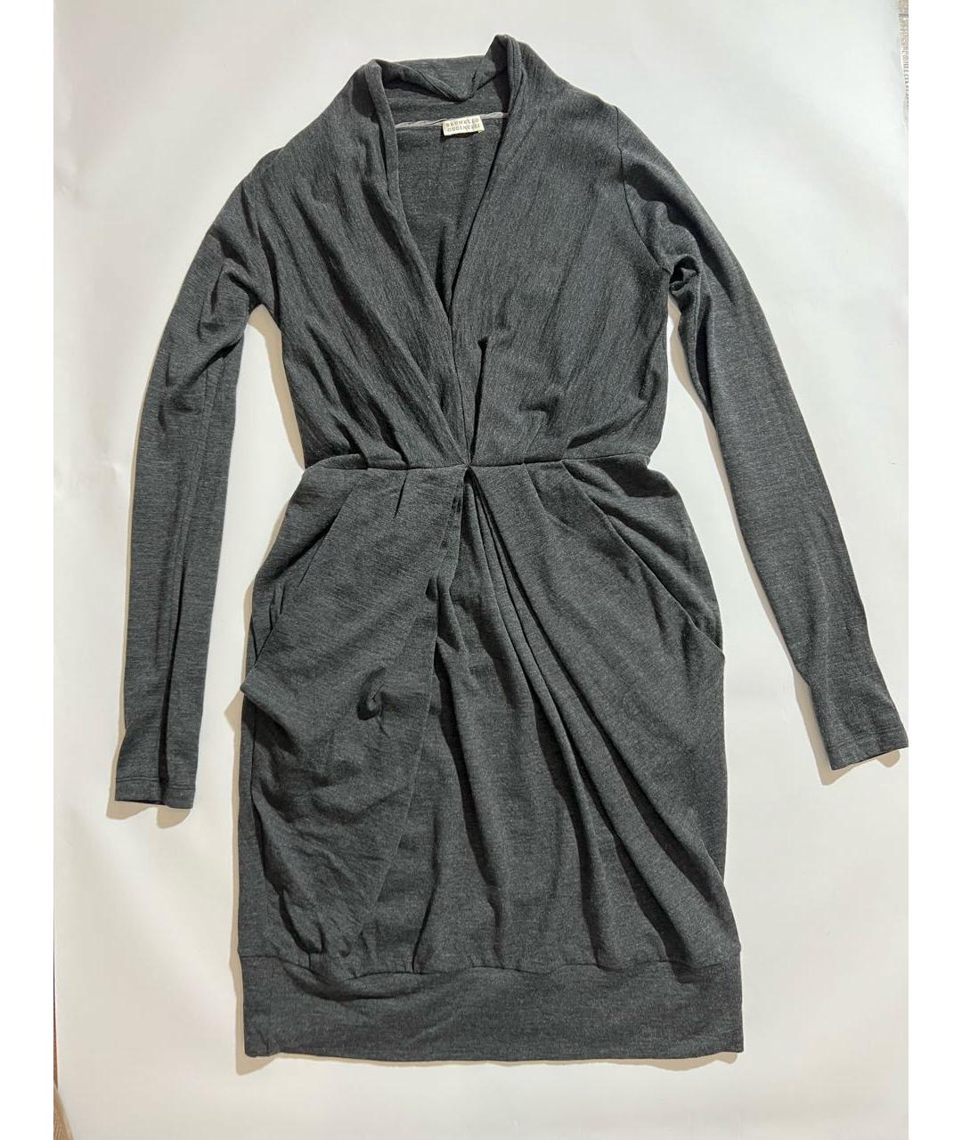 BRUNELLO CUCINELLI Серое шерстяное повседневное платье, фото 7