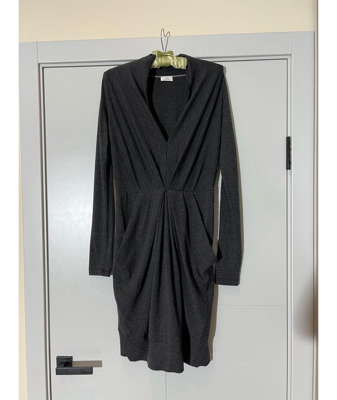 BRUNELLO CUCINELLI Серое шерстяное повседневное платье, фото 9