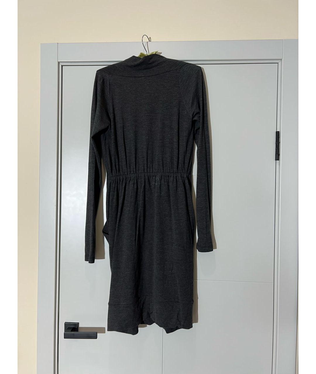 BRUNELLO CUCINELLI Серое шерстяное повседневное платье, фото 2