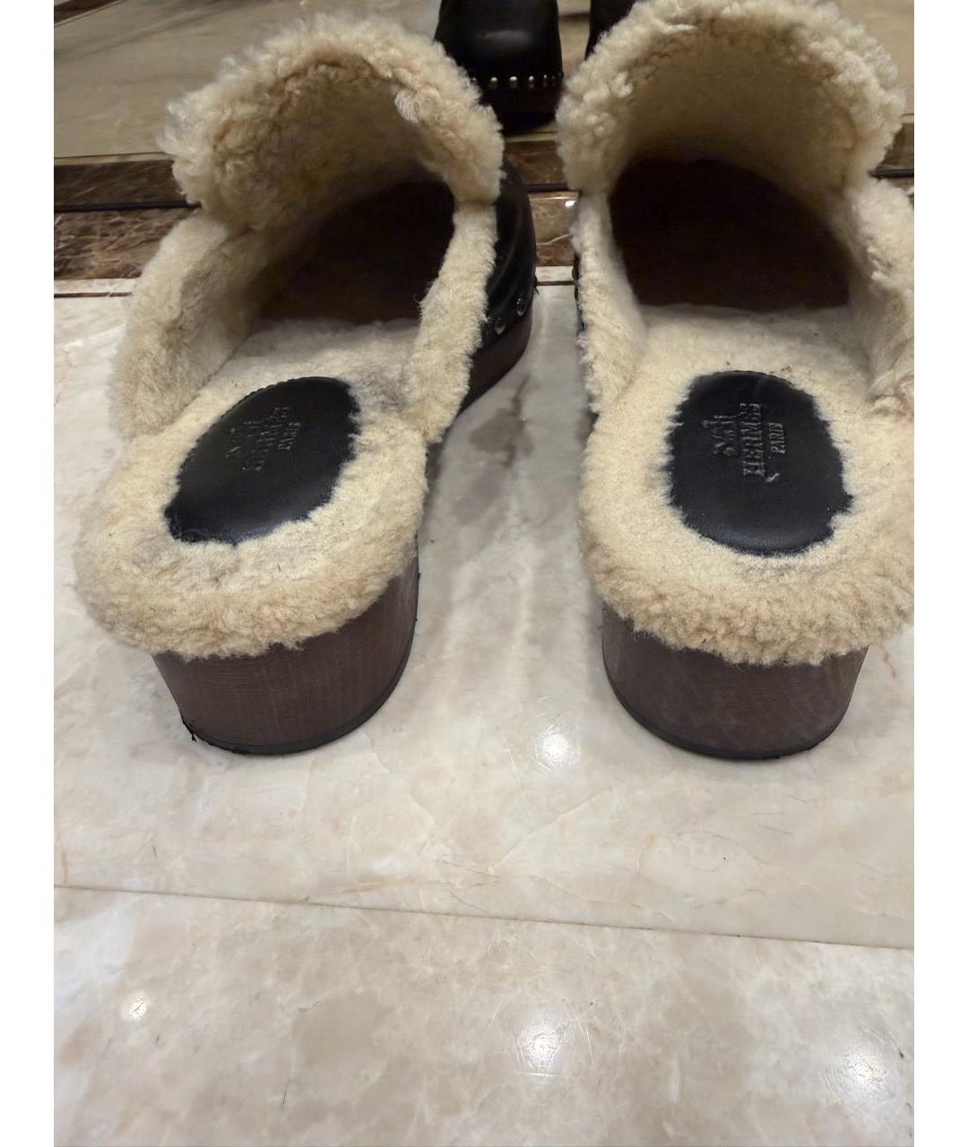 HERMES Черные кожаные мюли, фото 4