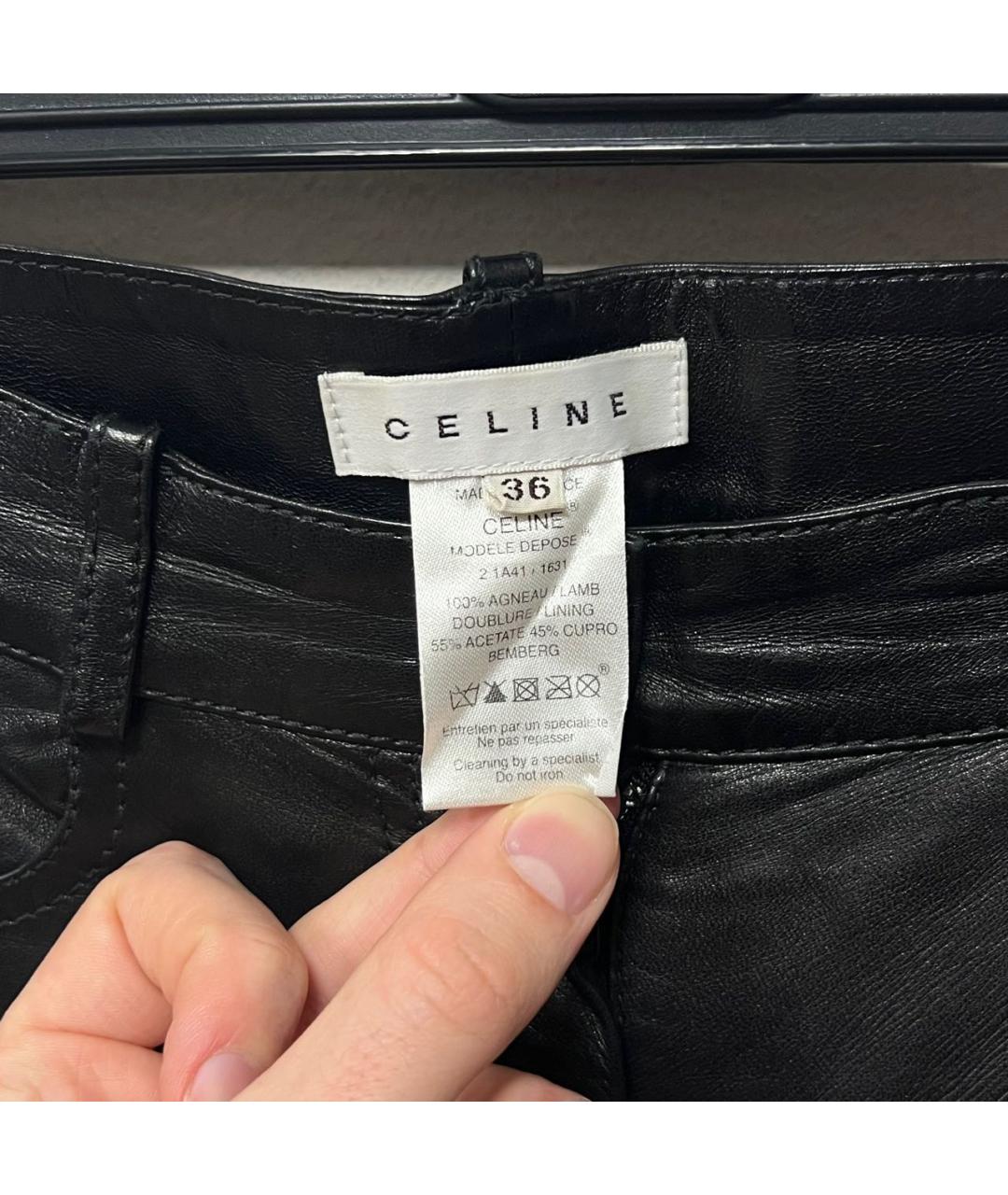 CELINE Черные кожаные прямые брюки, фото 6
