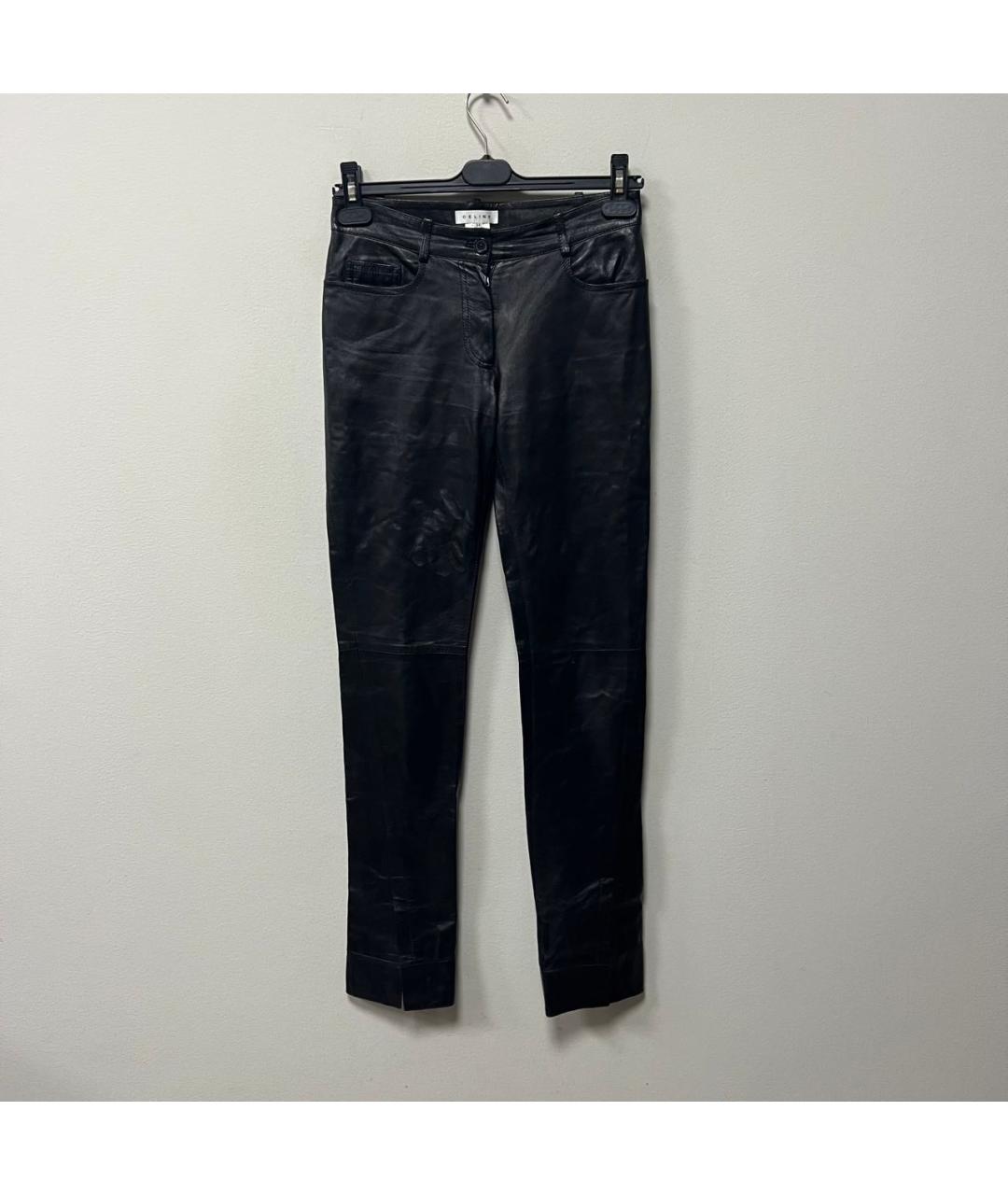 CELINE Черные кожаные прямые брюки, фото 7