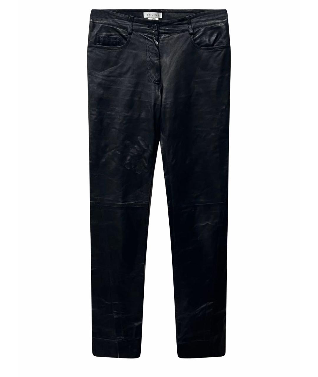 CELINE Черные кожаные прямые брюки, фото 1