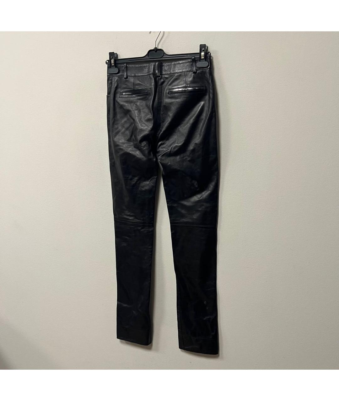 CELINE Черные кожаные прямые брюки, фото 4