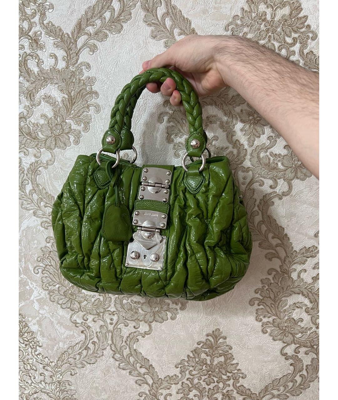 MIU MIU Зеленая кожаная сумка с короткими ручками, фото 5