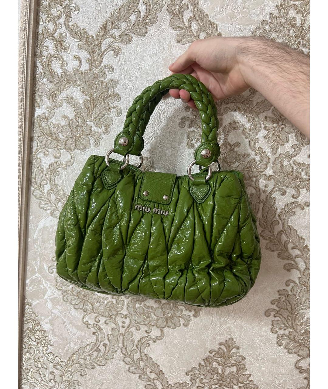 MIU MIU Зеленая кожаная сумка с короткими ручками, фото 3