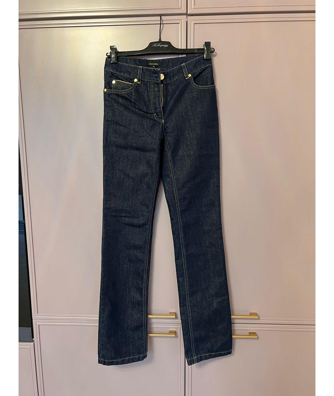 ESCADA Темно-синие хлопко-полиэстеровые прямые джинсы, фото 7