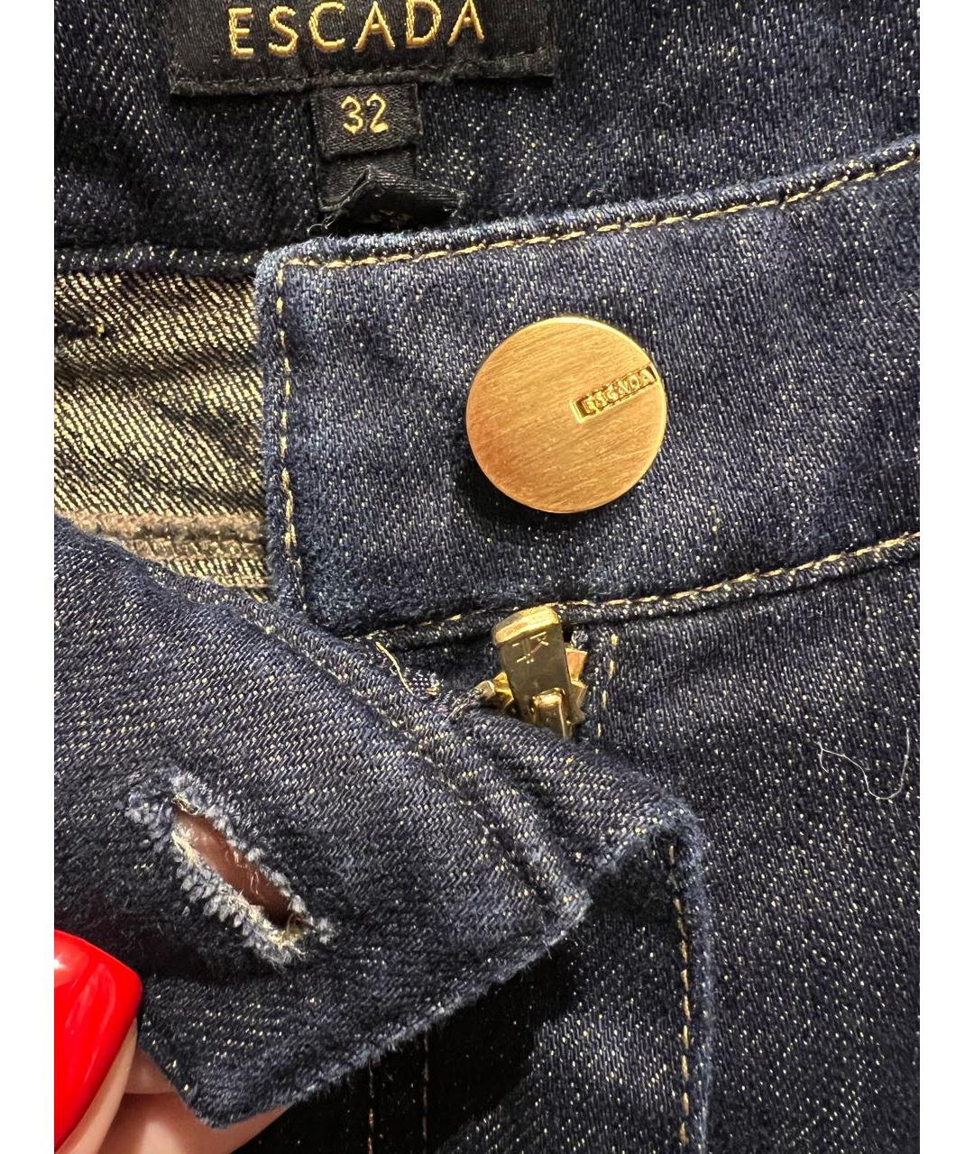 ESCADA Темно-синие хлопко-полиэстеровые прямые джинсы, фото 6