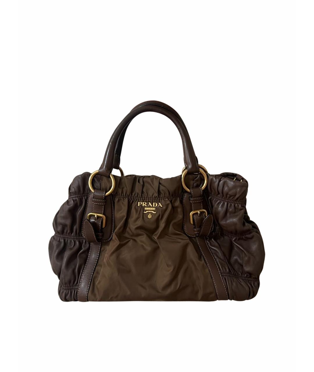 PRADA Коричневая кожаная сумка с короткими ручками, фото 1
