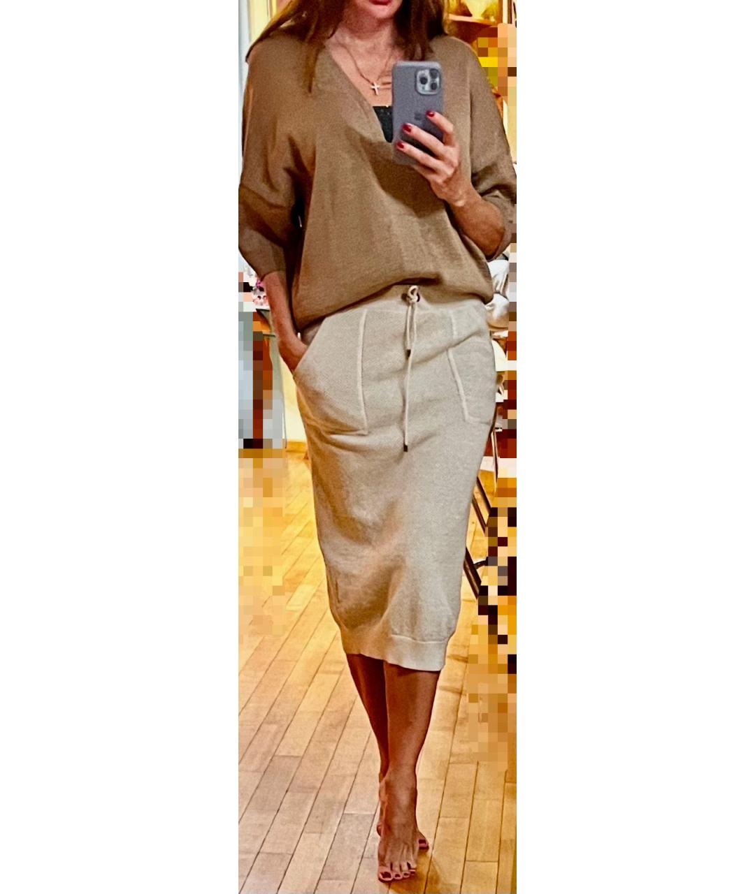 BRUNELLO CUCINELLI Бежевая хлопковая юбка миди, фото 4