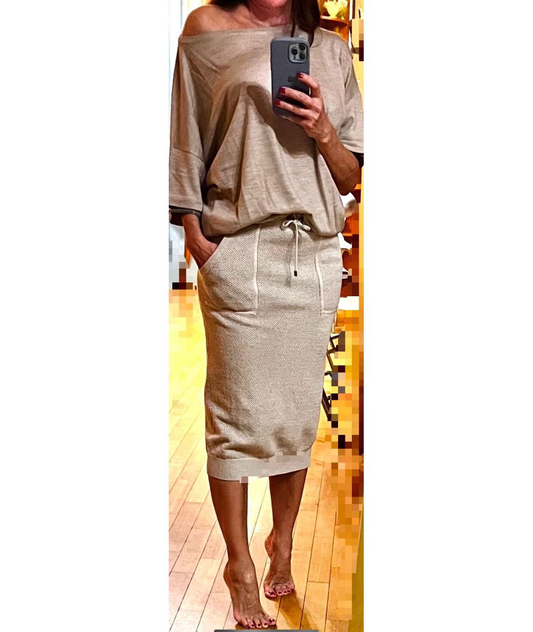 BRUNELLO CUCINELLI Бежевая хлопковая юбка миди, фото 6