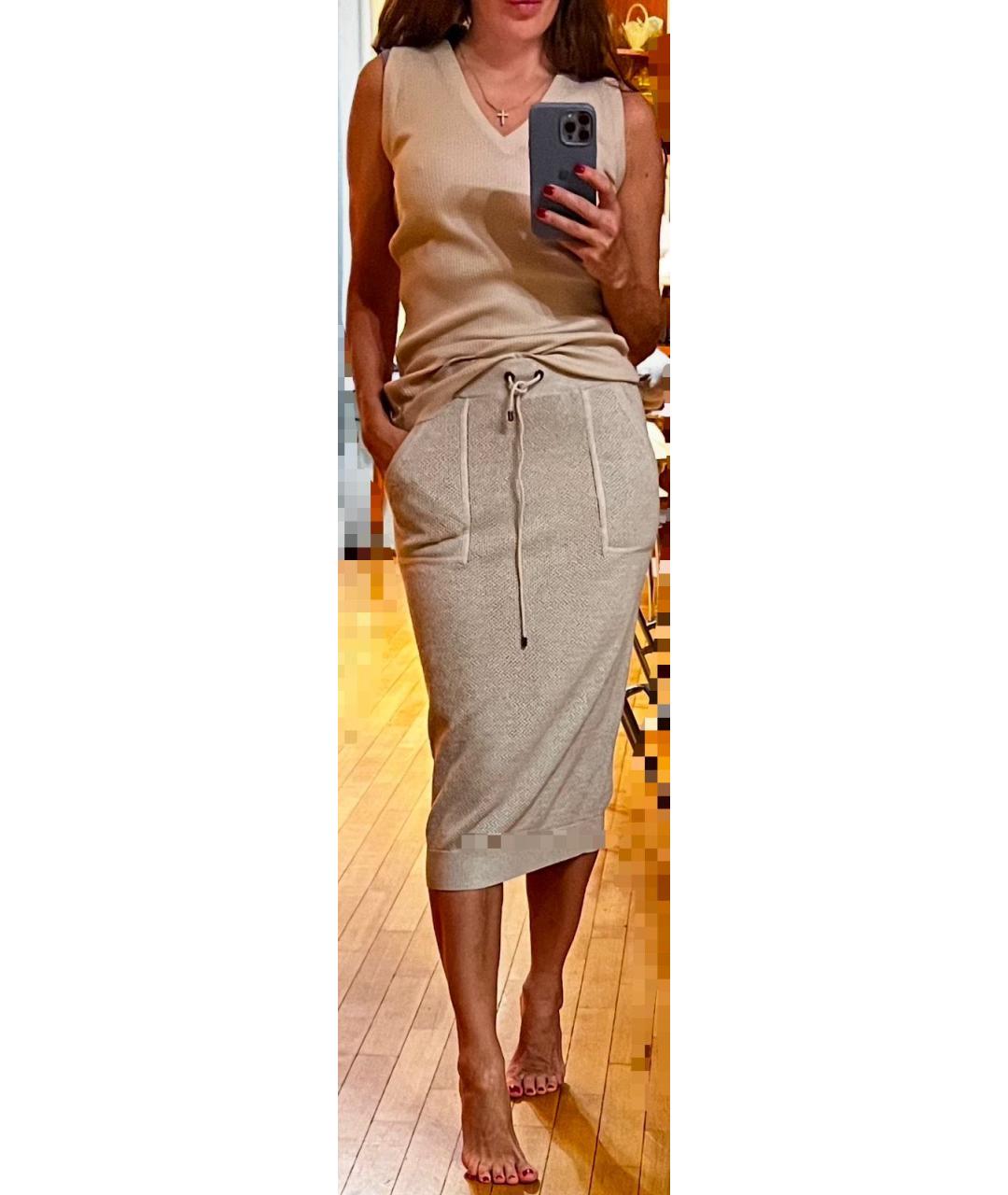 BRUNELLO CUCINELLI Бежевая хлопковая юбка миди, фото 3