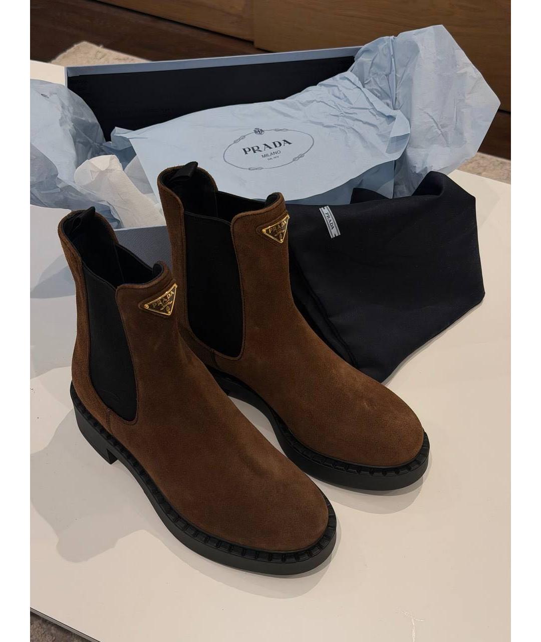 PRADA Коричневые замшевые ботинки, фото 3