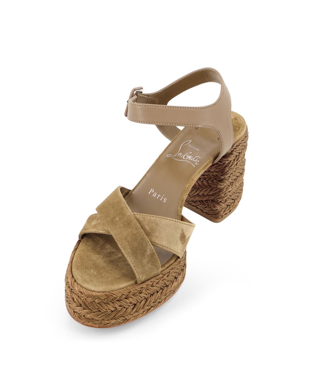 CHRISTIAN LOUBOUTIN Бежевые кожаные босоножки, фото 4