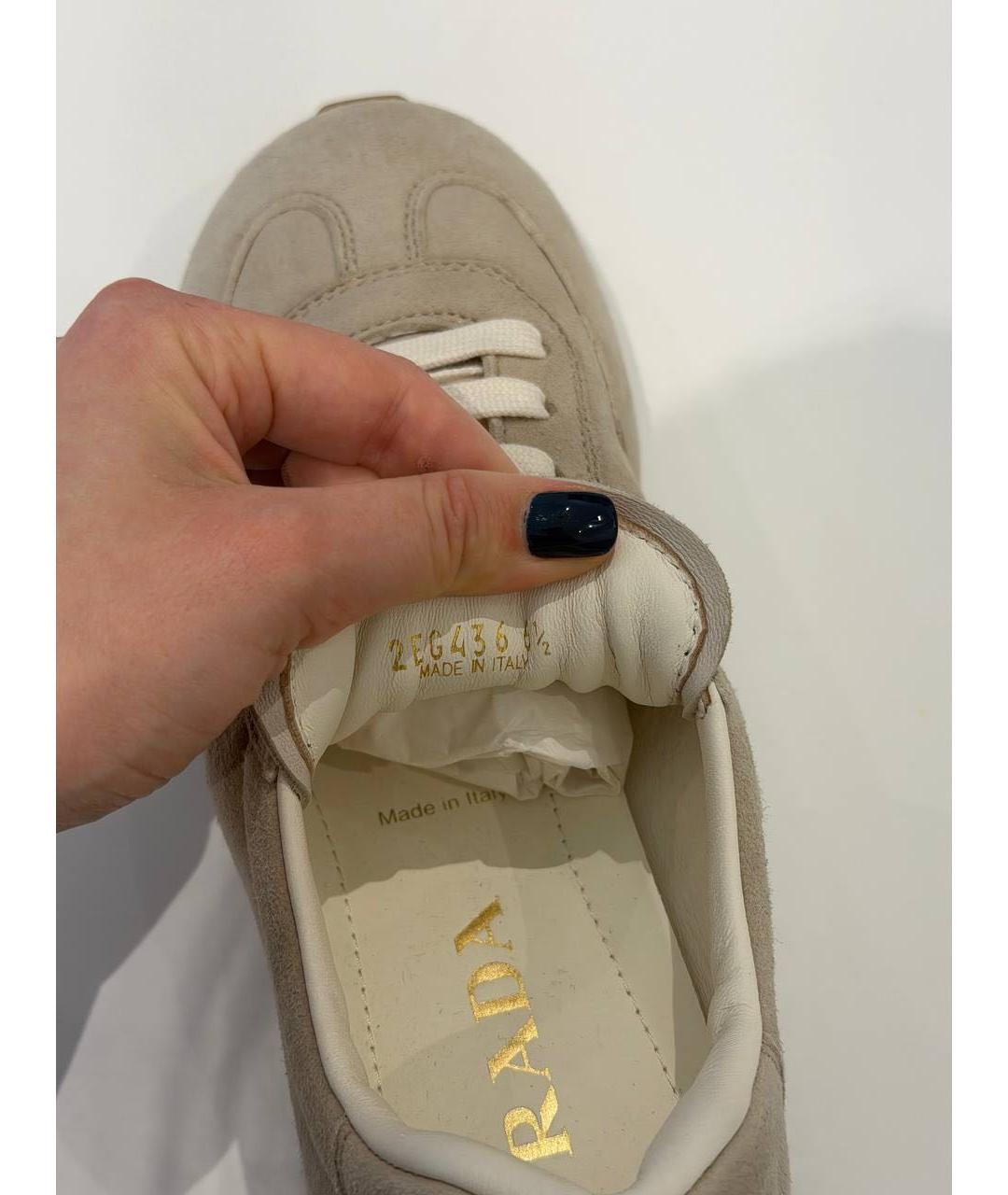 PRADA Бежевые замшевые кеды, фото 6