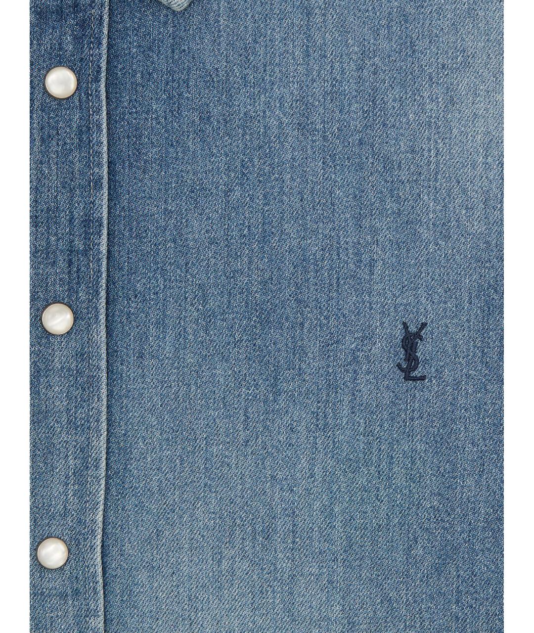 SAINT LAURENT Синяя хлопковая кэжуал рубашка, фото 3