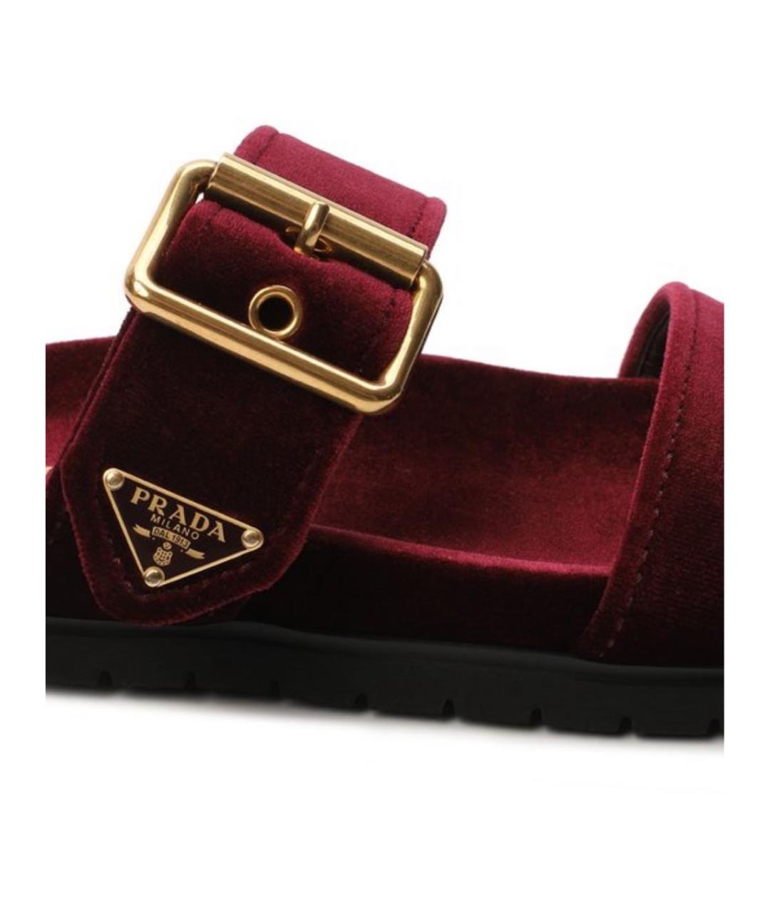 PRADA Бордовые замшевые шлепанцы, фото 4