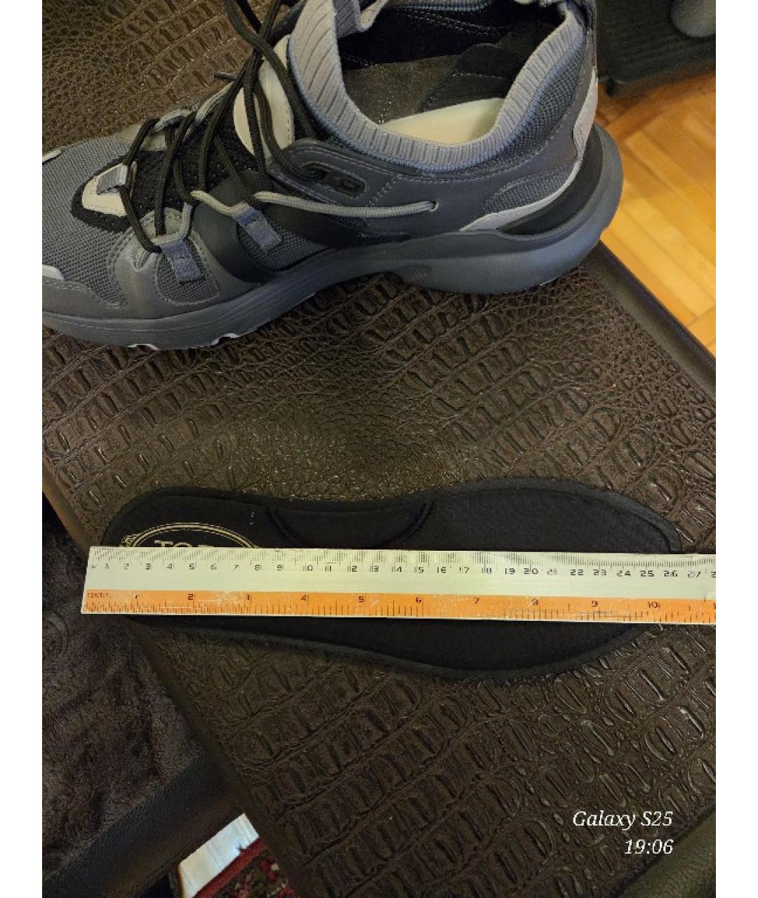 TOD'S Серые кожаные низкие кроссовки / кеды, фото 6