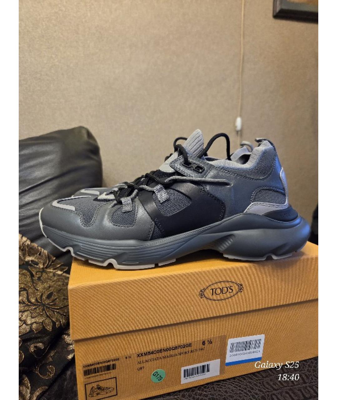 TOD'S Серые кожаные низкие кроссовки / кеды, фото 8