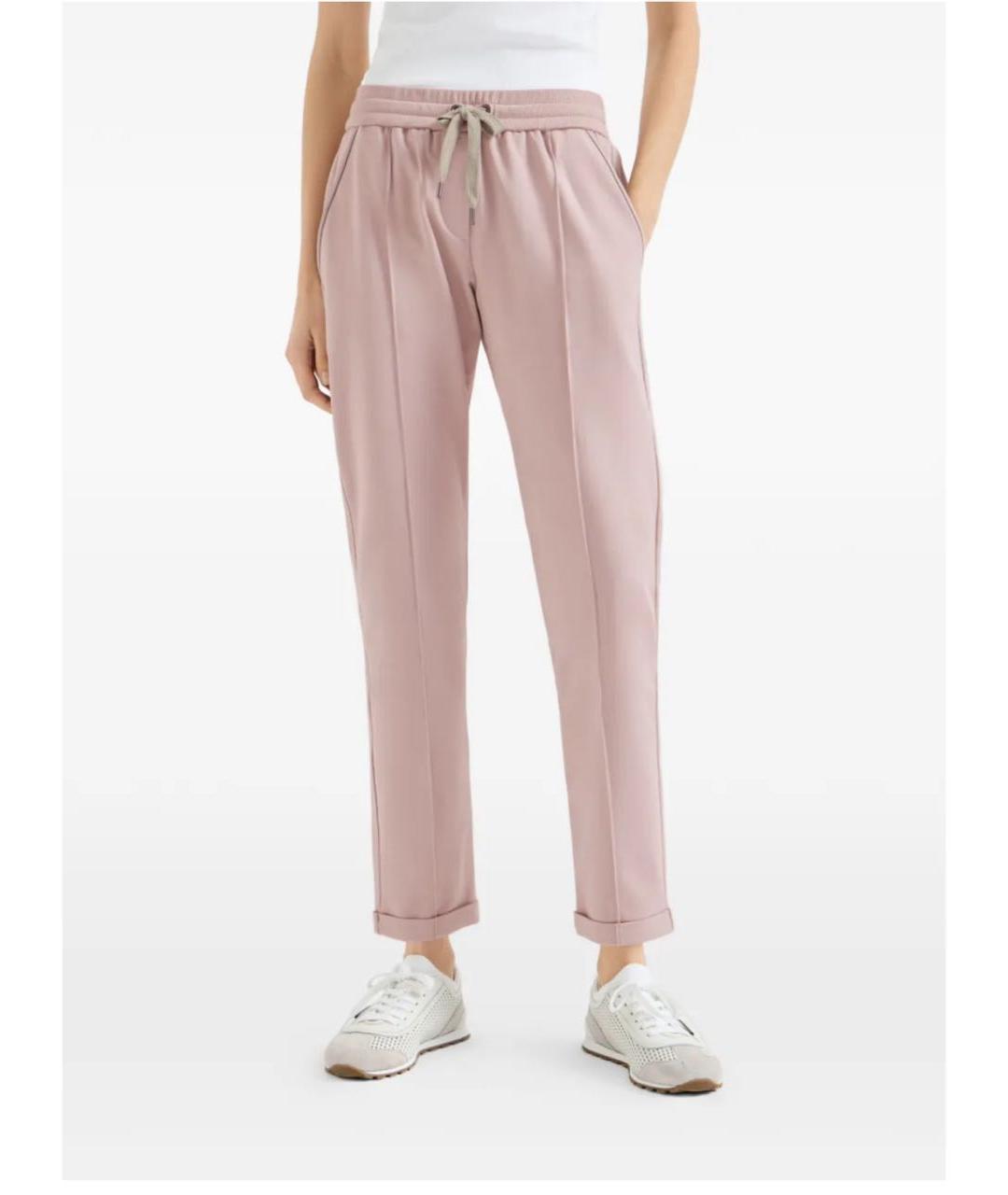 BRUNELLO CUCINELLI Коралловые хлопковые прямые брюки, фото 3