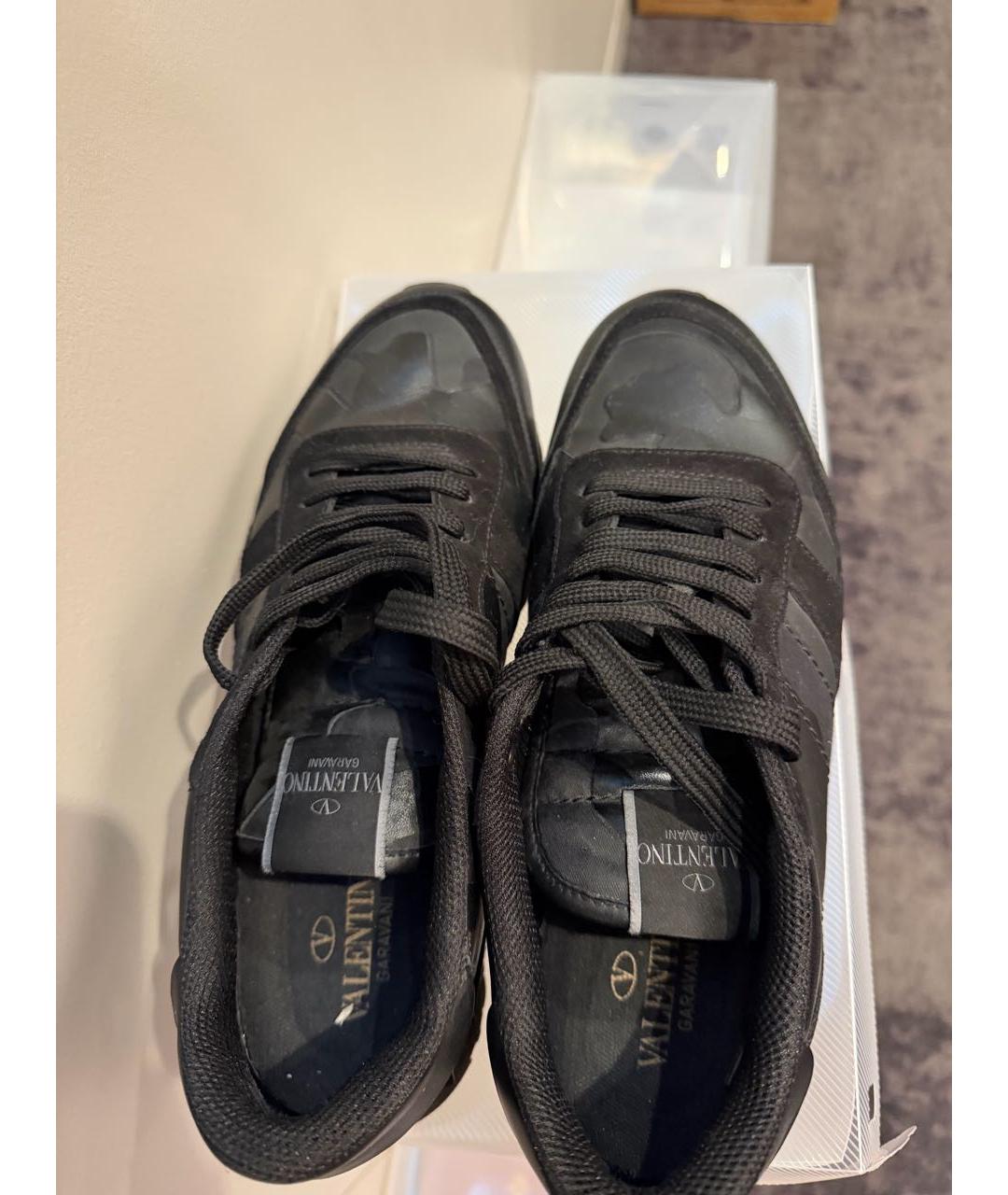 VALENTINO Черные кожаные низкие кроссовки / кеды, фото 3