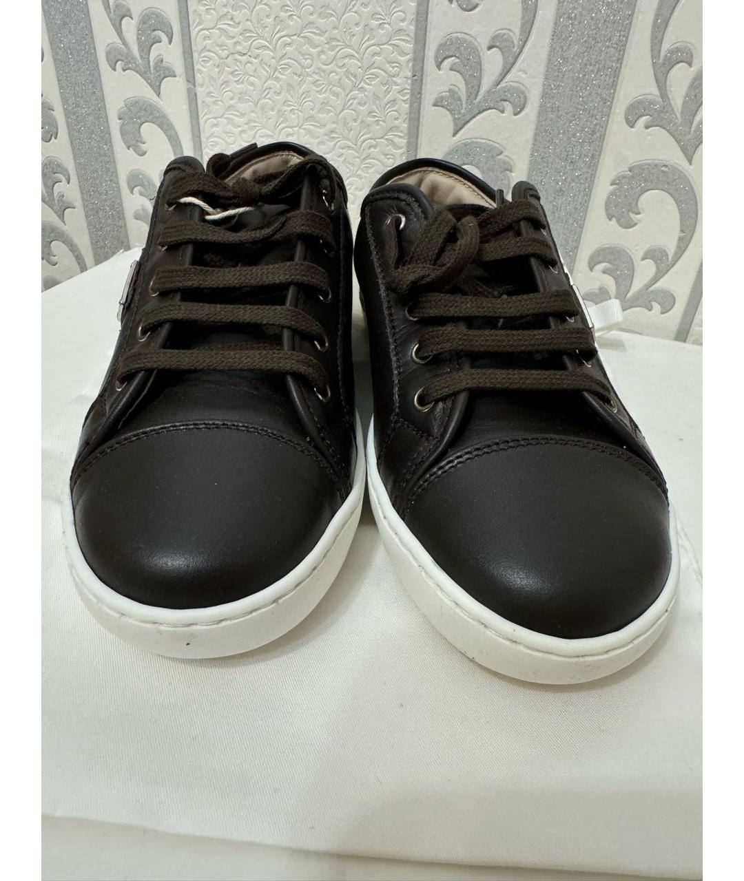 DOLCE & GABBANA KIDS Коричневые кожаные кеды, фото 2