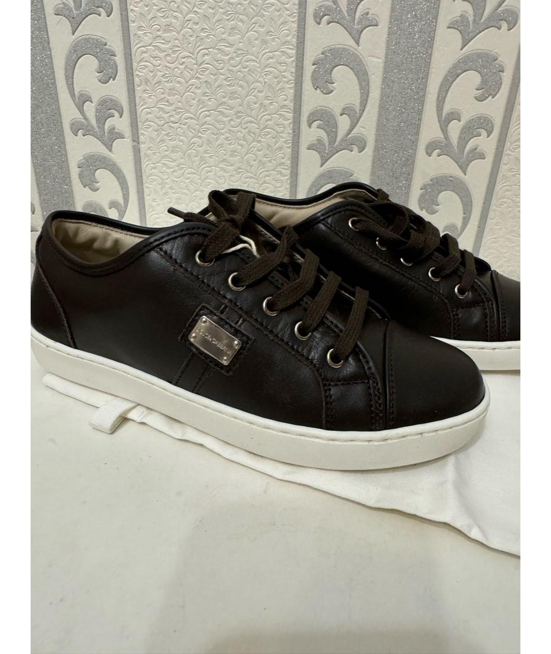 DOLCE & GABBANA KIDS Коричневые кожаные кеды, фото 5